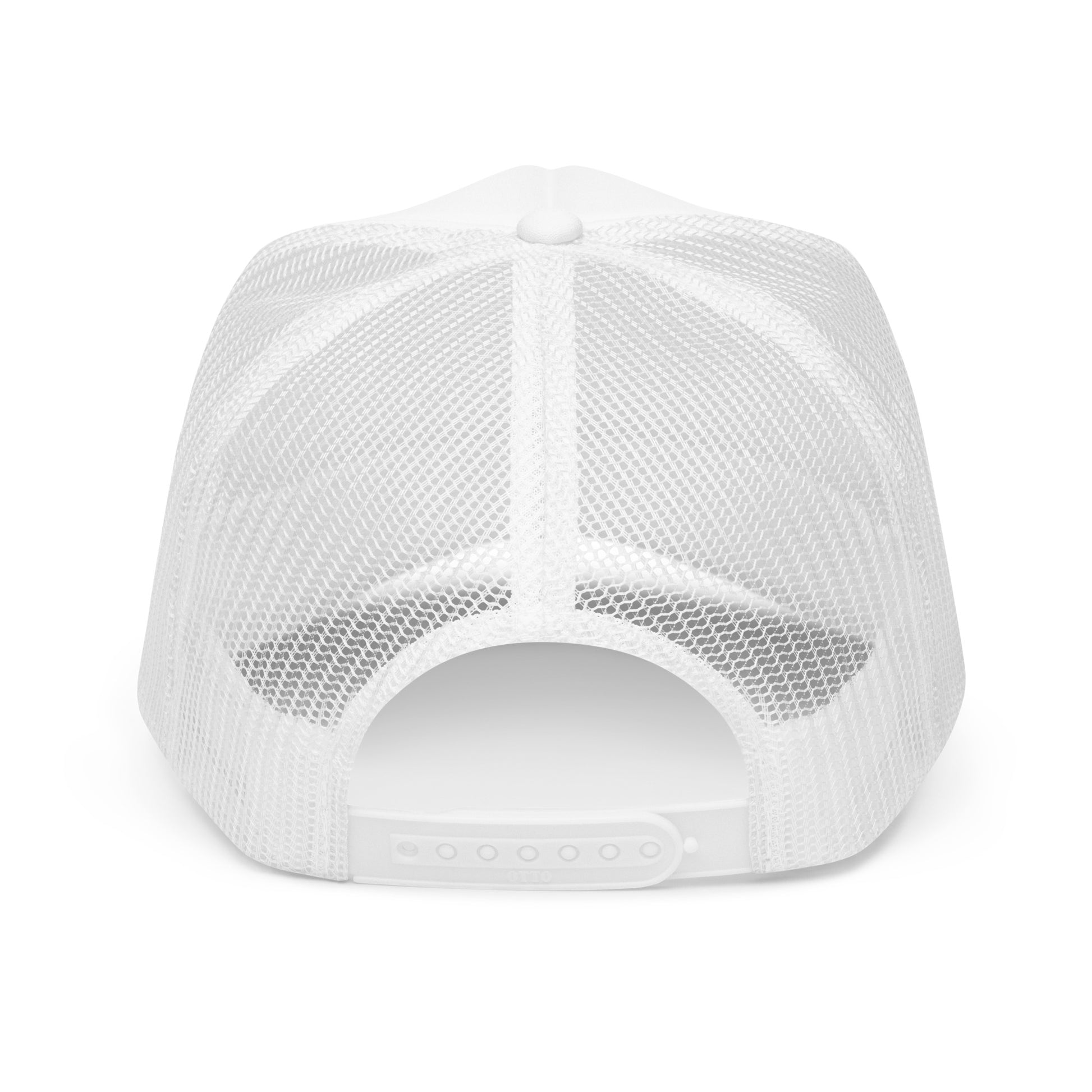 back view of white foam trucker hat snapback