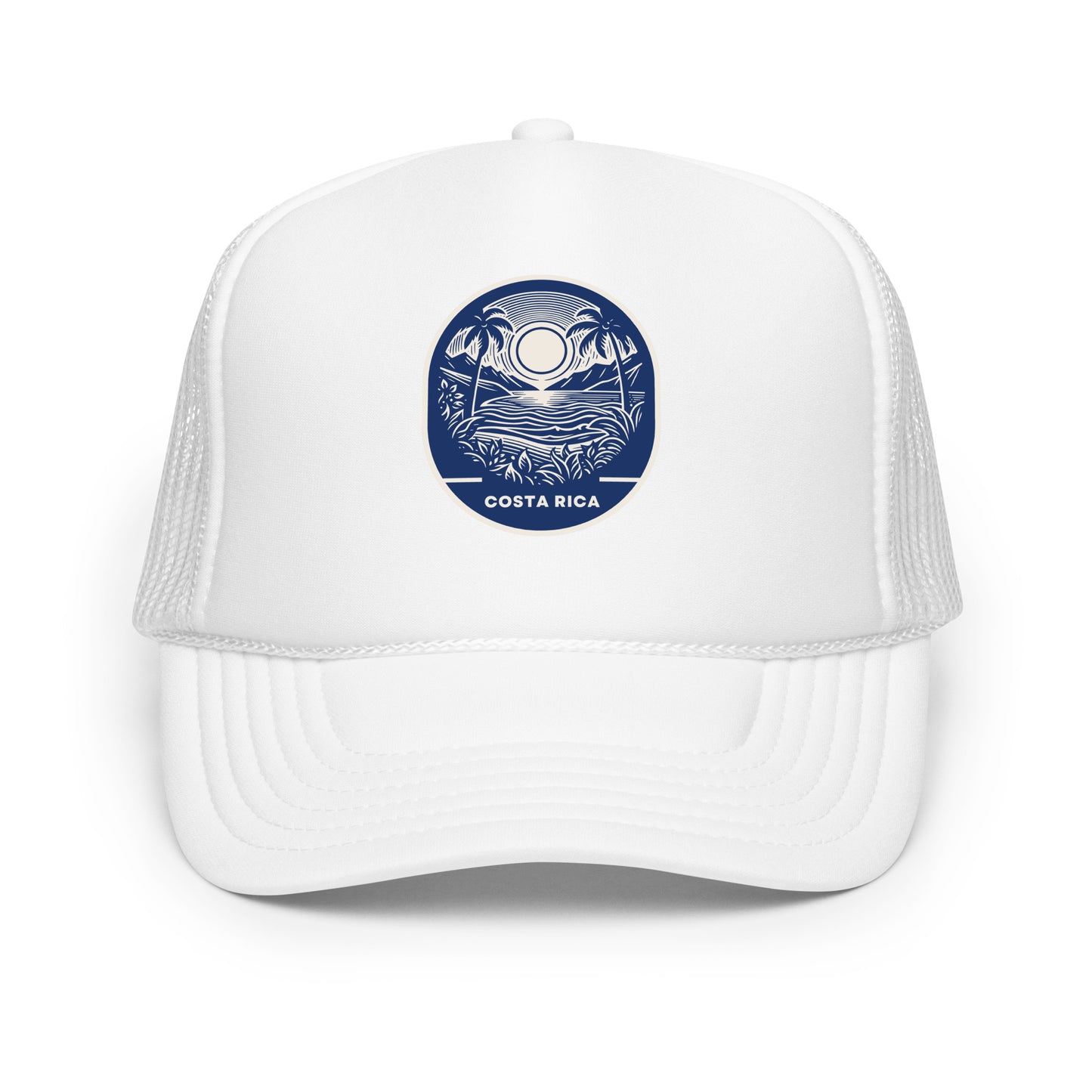 front view of white foam trucker hat