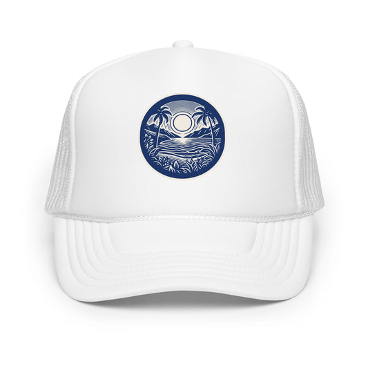 Sunset View foam trucker hat front view